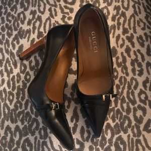 Authentic Gucci Black/Gold Buckle Stilleto